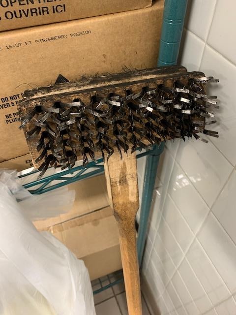 CHEF Felton grill brush photographed in a Turtle Jack's kitchen after 17 months of use